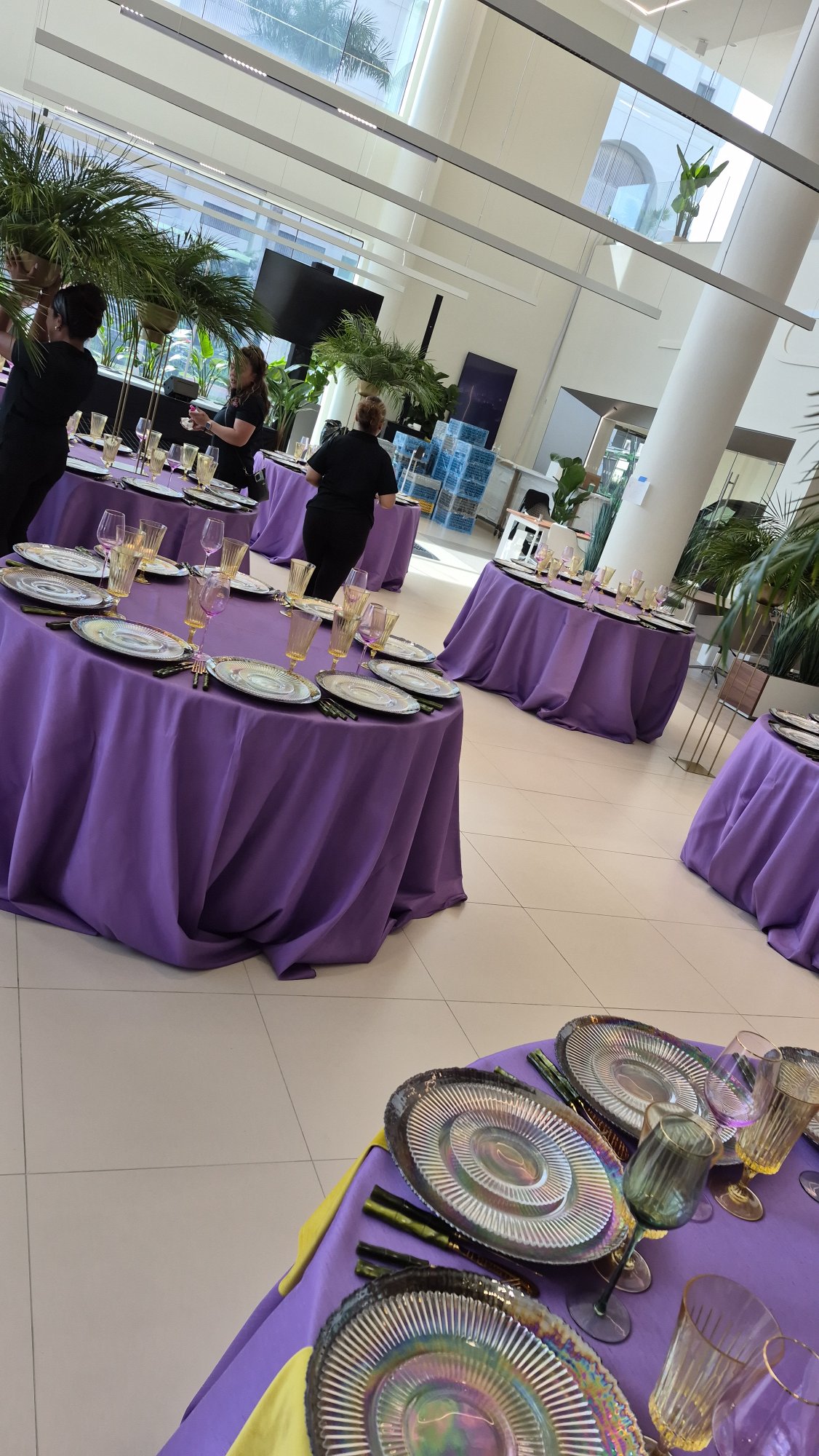 Purple and gold tablescape setup — The Underline Fundraiser