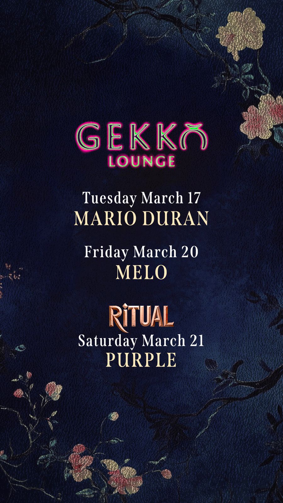 Gekko Lounge — March 2026 schedule